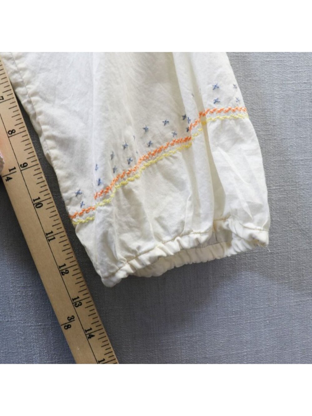 Tsumori Chisato Off White Embroidered Peasant Blouse Top M 3/4 Sleeve Cotton - Picture 14 of 16